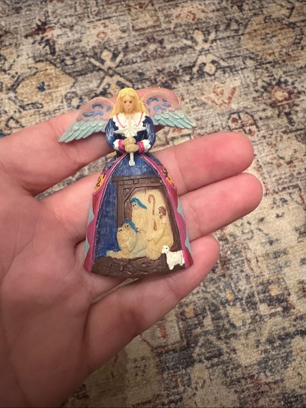 Hand-Painted Angel Nativity Pin in Pink & Blue